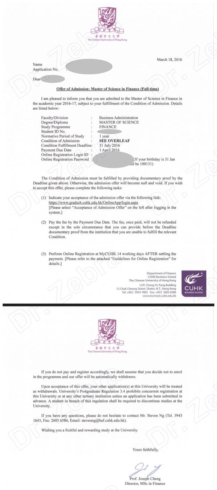 Chinese University of Hong Kong (CUHK) ，Master of Science in Finance， 香港中文大学金融硕士