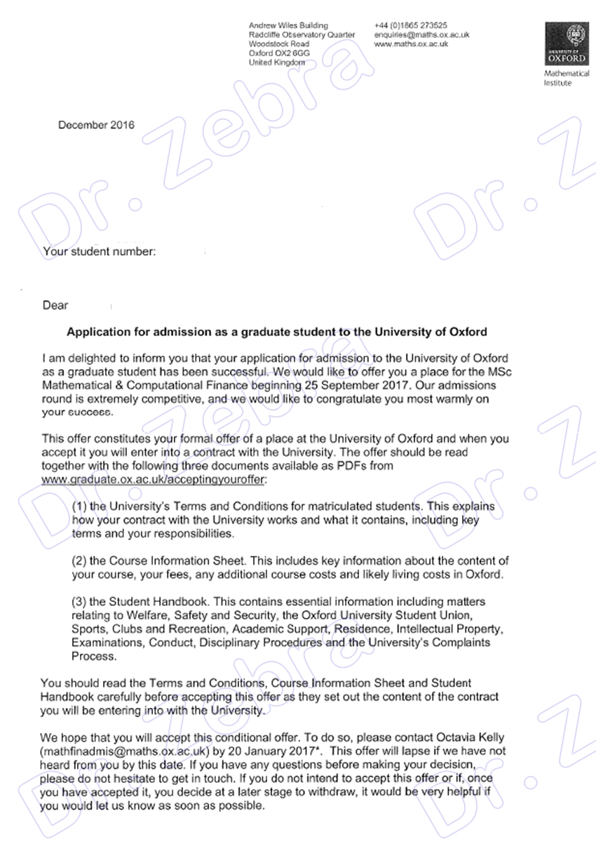 University of Oxford， MSc Mathematical and Computational Finance ，牛津大学数学与计算机金融硕士