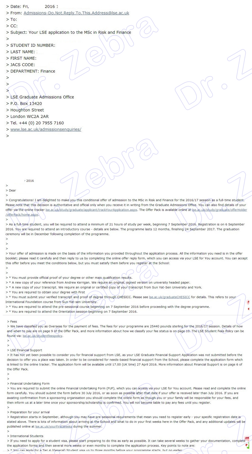 London School of Economics and Political Science（LSE），MSc Risk and Finance ，伦敦政治经济学院风险与金融硕士