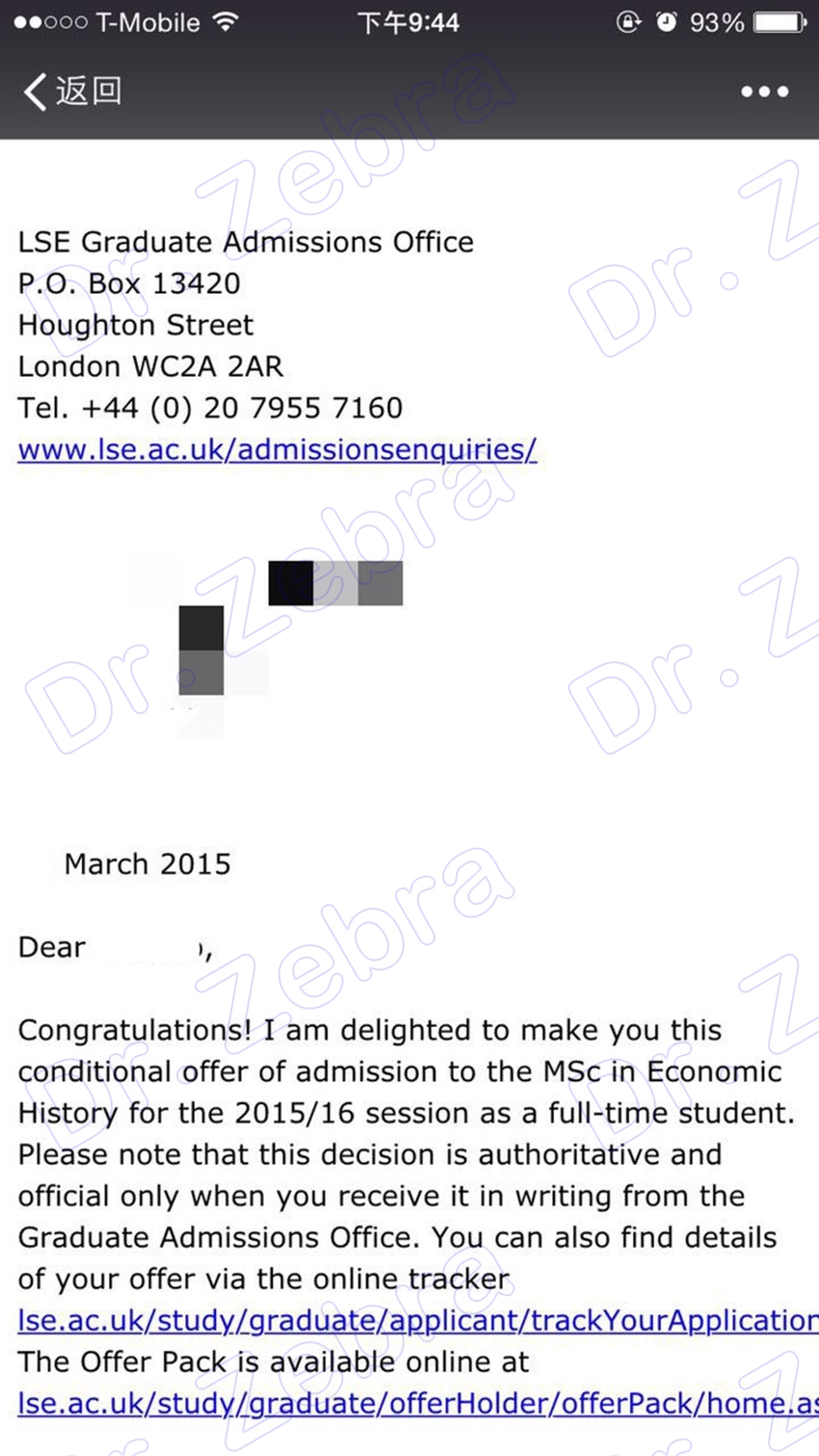 London School of Economics and Political Science (LSE)， MSC in Economic History ，伦敦政治经济学院经济史硕士