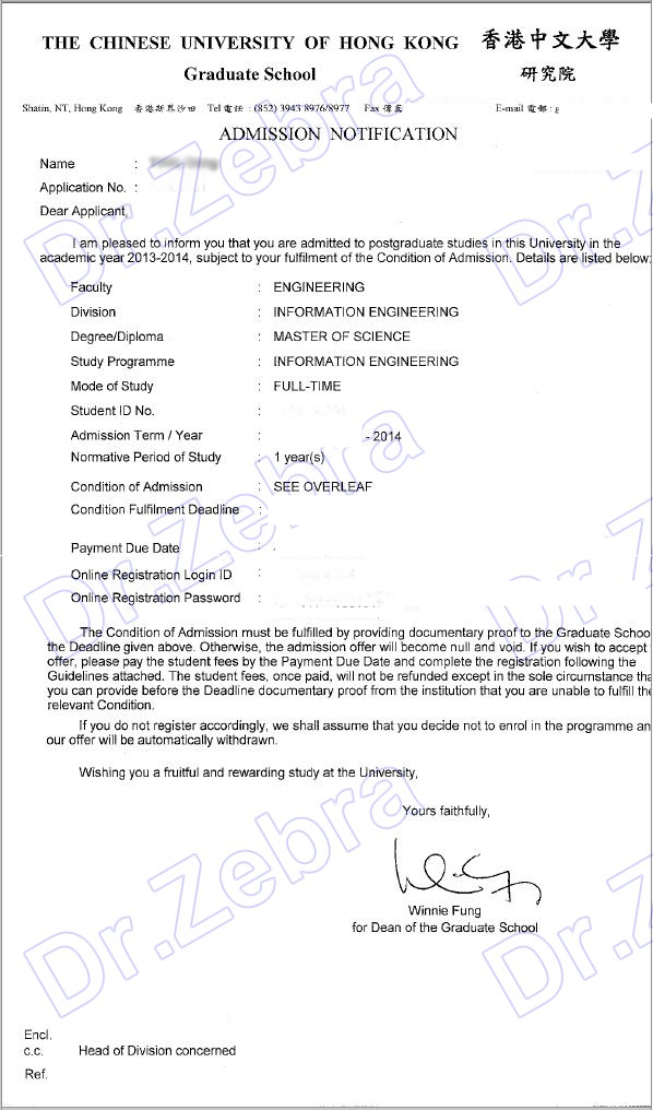 斑马博士，斑马博士留学中心，香港中文大学，Chinese University of Hong Kong ，CUHK， MSC Information Engineering ，信息工程硕士