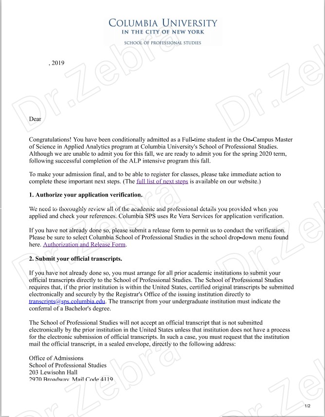 斑马博士，斑马博士留学中心，哥大，哥伦比亚大学， Columbia University in the City of New York， Master of Science in Applied Analytics ，应用分析硕士