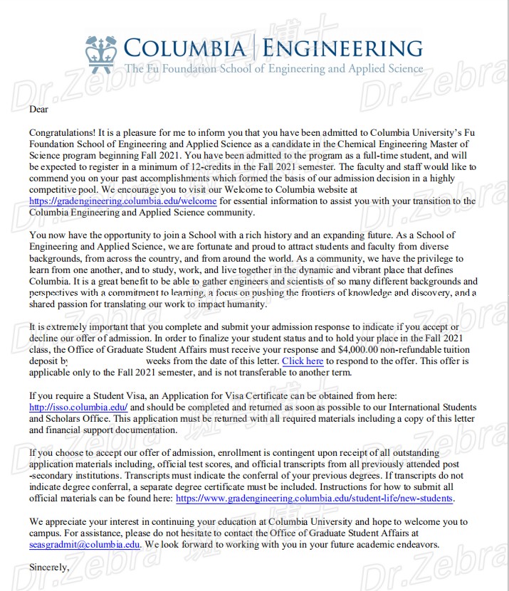 斑马博士、斑马博士留学中心、Columbia University 、Master of Science Chemical Engineering、 哥伦比亚大学、化学工程硕士 斑马博士、斑马博士留学中心、Columbia University 、Master of Science Chemical Engineering、 哥伦比亚大学、化学工程硕士