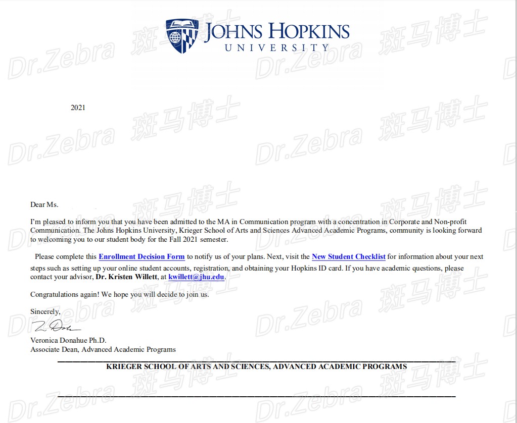 斑马博士、斑马博士留学中斑马博士、斑马博士留学中心、Johns Hopkins University、JHU、MA in Communication、约翰霍普金斯大学、传播学硕士