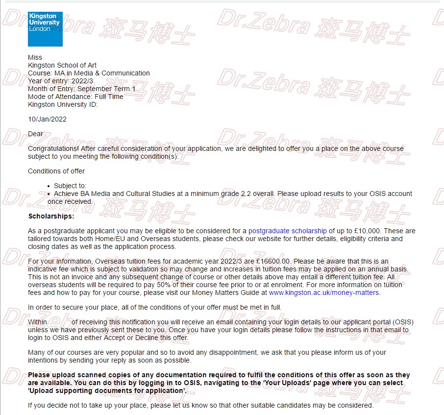 斑马博士、斑马博士留学中心、金斯顿大学、 Kingston University 、MA Media and Communication 斑马博士、斑马博士留学中心、金斯顿大学、 Kingston University 、MA Media and Communication
