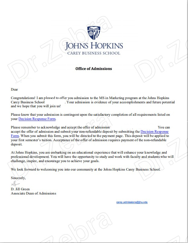 斑马博士，斑马博士留学中心，Johns Hopkins University，（JHU），MS in Marketing ，约翰霍普金斯大学，市场营销硕士