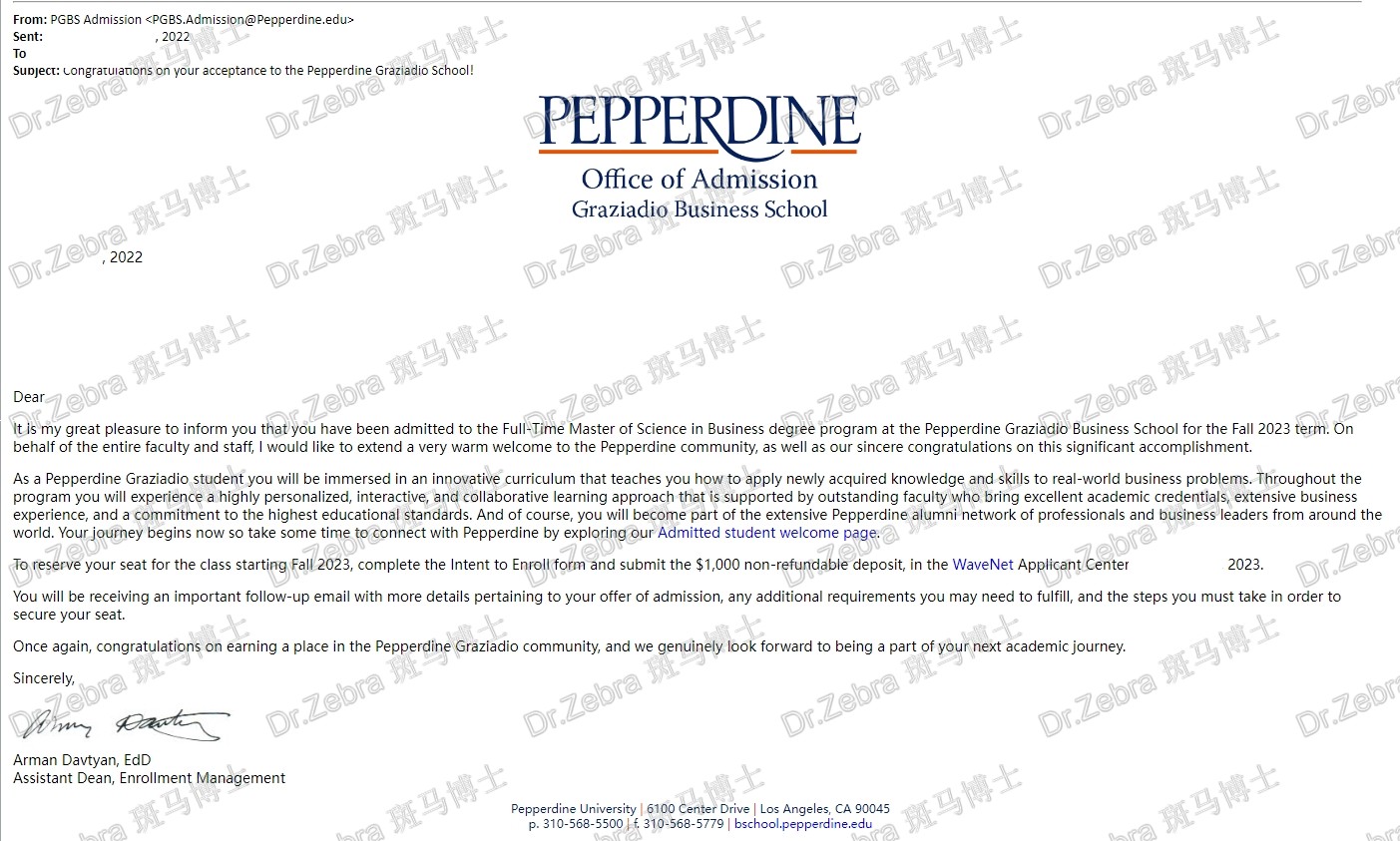 斑马博士、斑马博士留学中心、佩珀代因大学 、Pepperdine University 、Master of Science in Business Program、 商业硕士