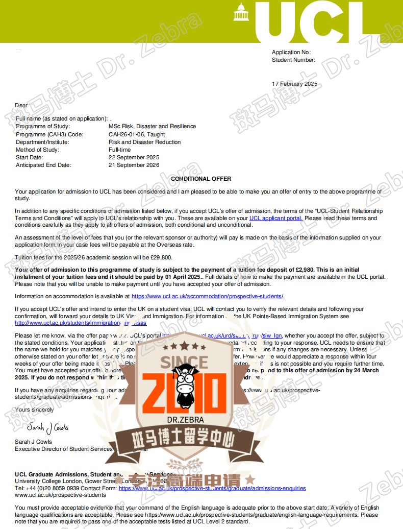 斑马博士，斑马博士留学中心，伦敦大学学院，University College London（UCL），Risk, Disaster and Resilience MSc，风险、灾害与复原力理学硕士