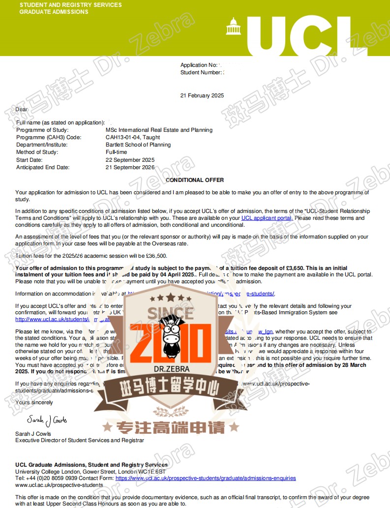 斑马博士，斑马博士留学中心，伦敦大学学院，University College London（UCL），MSc International Real Estate and Planning（IREP）， 国际房地产与规划硕士