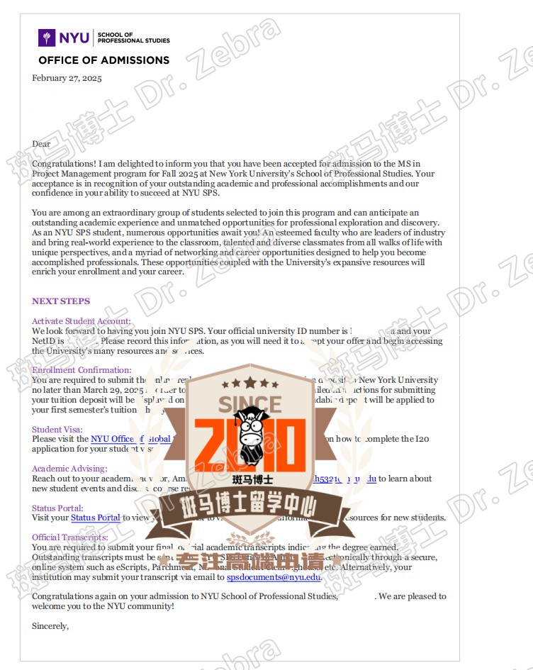 斑马博士，斑马博士留学中心，纽约大学，New York University（NYU），MS in Project Management（MSPM），项目管理硕士