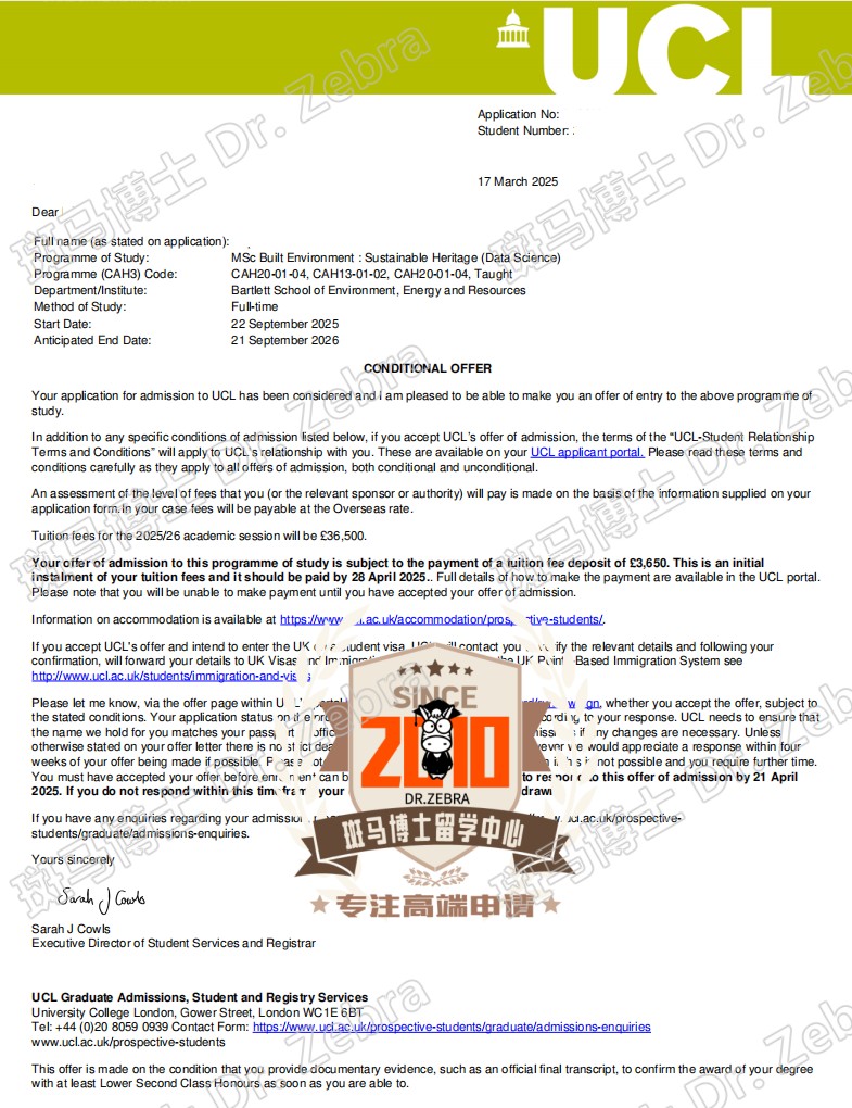 斑马博士，斑马博士留学中心，伦敦大学学院，University College London (UCL) MSc Built Environment : Sustainable Heritage (Data Science)（BESHDS），建筑环境：可持续遗产（数据科学）硕士