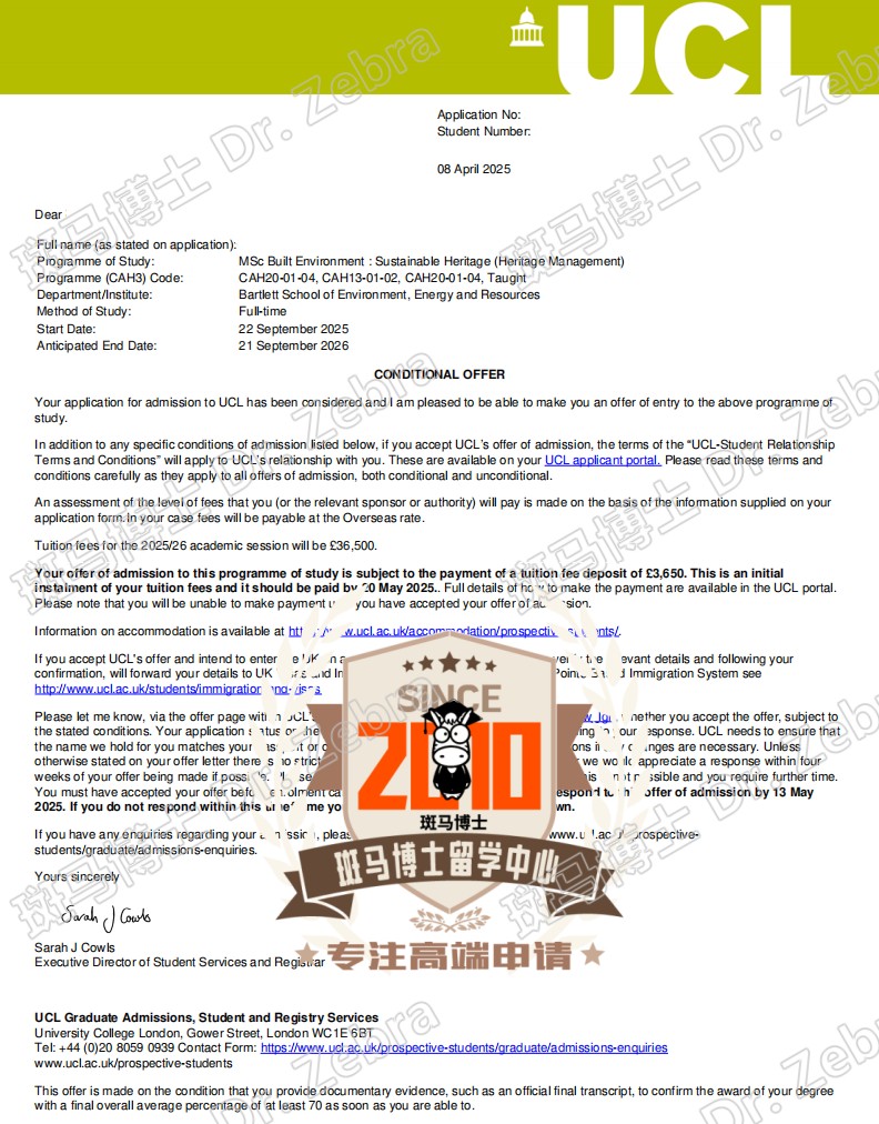 斑马博士，斑马博士留学中心，伦敦大学学院，University College London（UCL），Built Environment: Sustainable Heritage （BESH）(Heritage Management) MSc，建筑环境： 可持续遗产（遗产管理），硕士