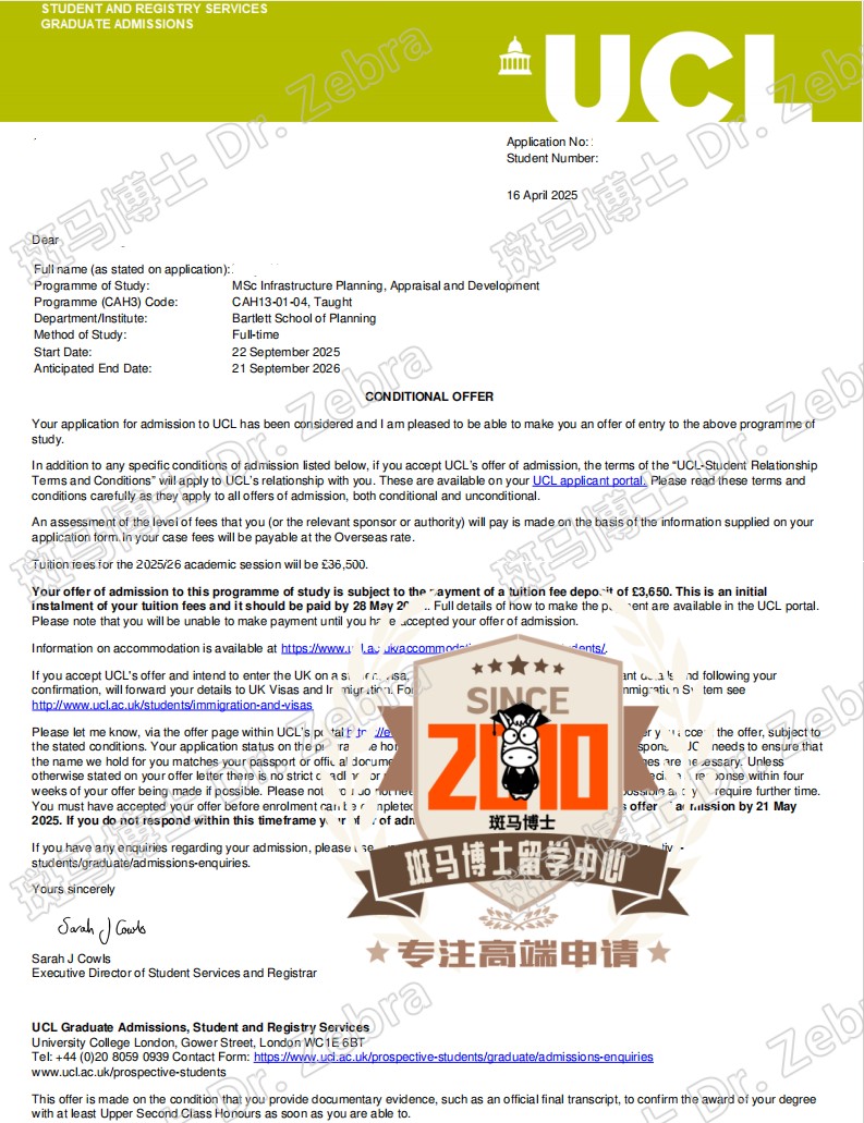 斑马博士，斑马博士留学中心，伦敦大学学院，University College London（UCL），Infrastructure Planning, Appraisal and Development MSc（IPAD），基础设施规划、评估与发展硕士