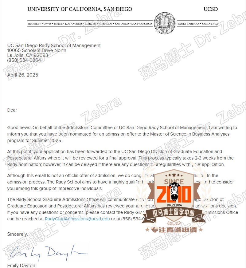 斑马博士，斑马博士留学中心，加利福尼亚大学圣迭戈分校，University of California, San Diego（UCSD），Master of Science in Business Analytics，商业分析硕士